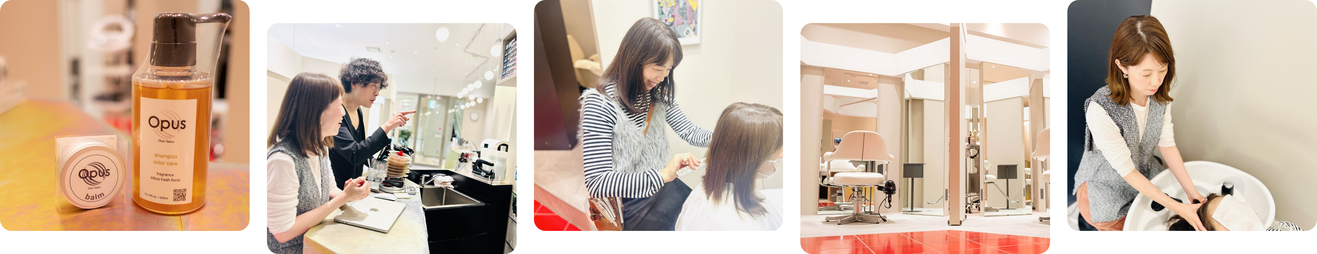 Opusのヘアケア製品とプロの技術で、お客様が笑顔になる美容室の体験の様子